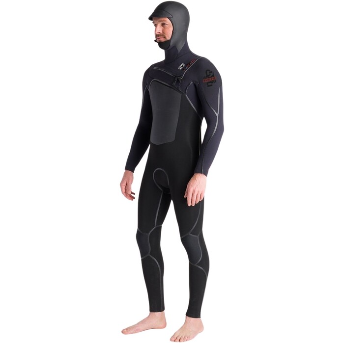 2024 C-Skins Mens NuWave Wired+ 6/5mm Chest Zip Hooded Wetsuit C-NWI65MH - Black / Black x / Rust